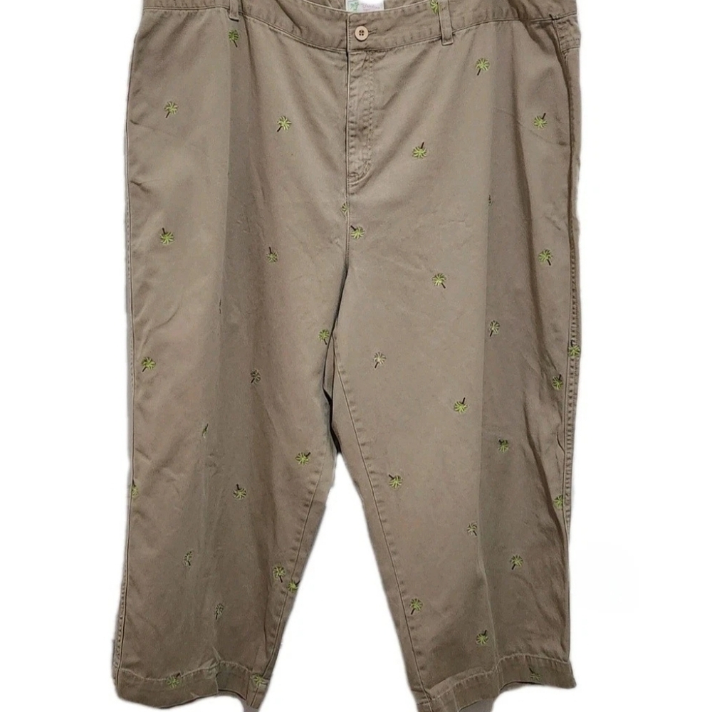 Womens 22W Bamboo Traders Embroidered Palm Tree High Rise Chino Capri Pants